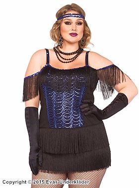 Gatsby flapper, costume dress, sequins, fringes, cold shoulder
